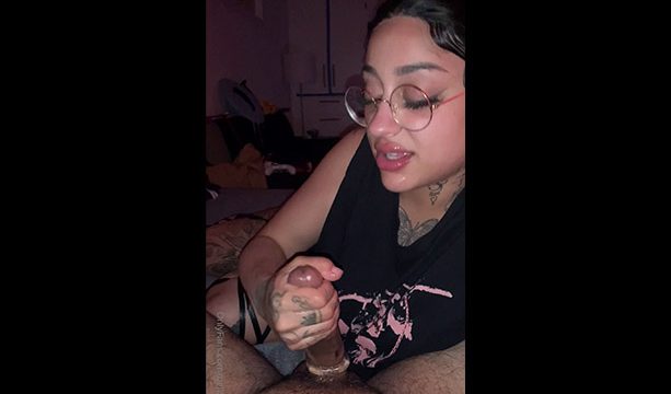 BellTG Latina With Glasses In Thong Sucking Cock