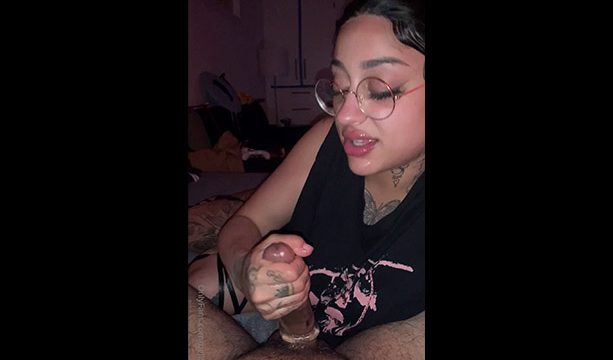 BellTG Latina with Glasses in thong sucking cock