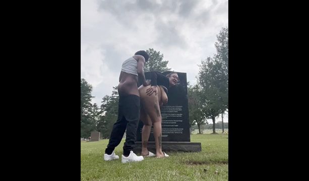 Busty slut with glasses fucking in a graveyards